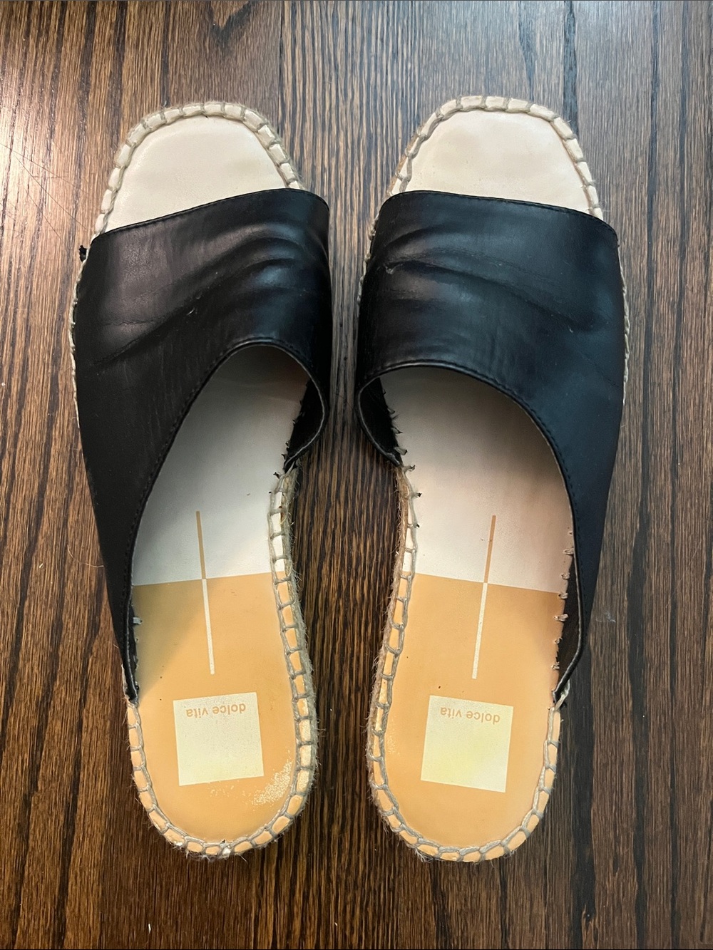 Dolce Vita Black Leather Espadrille Slide Mules